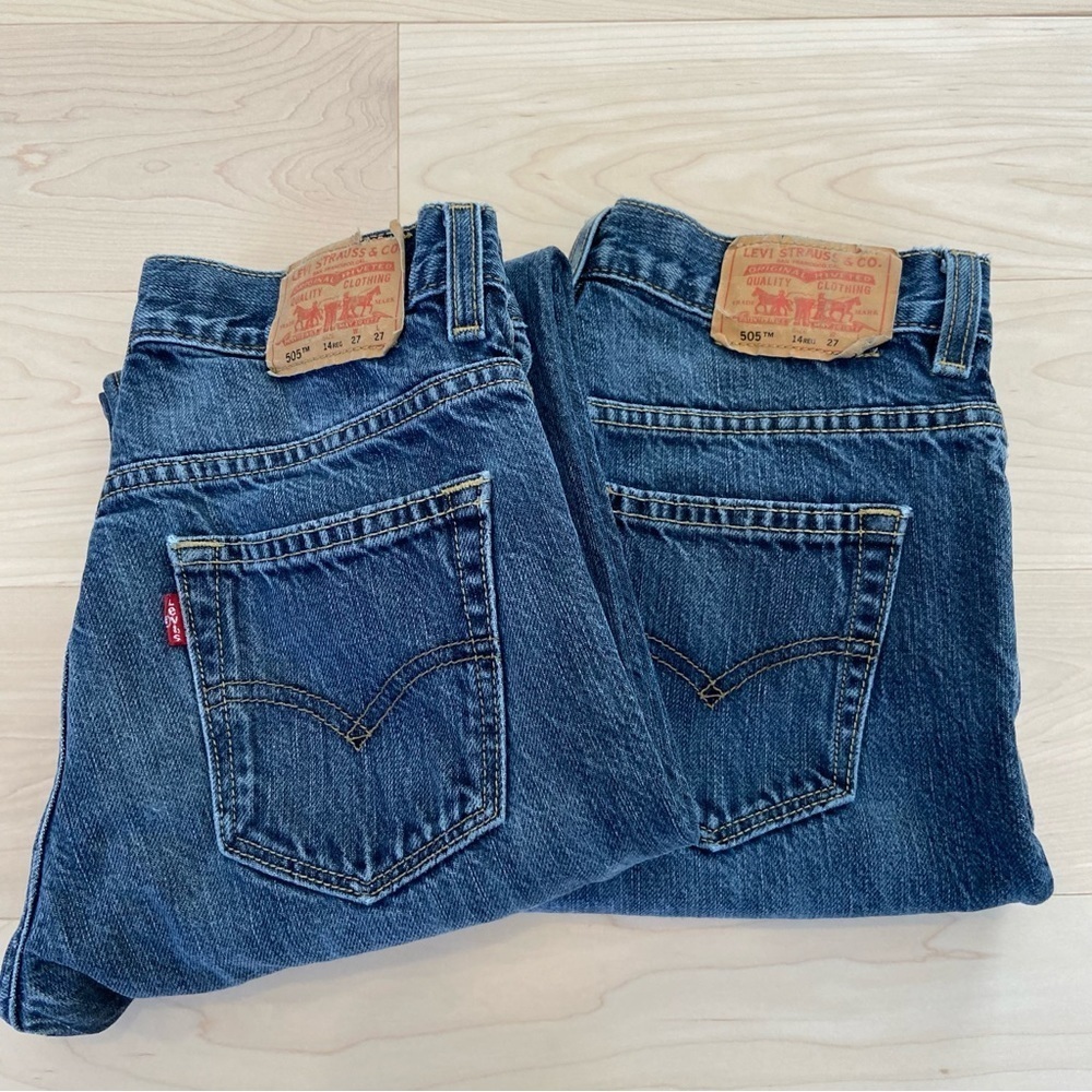 Levis men bundle 2 jeans 505 straight leg stretch blue denim size 27/youth 14 - Picture 3 of 11